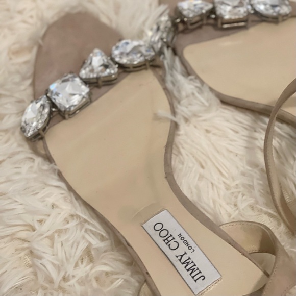 JIMMY CHOO Large Cut Crystals Mule Sandals Size38/US8 Dusty Pink Beige MARINE - Picture 8 of 9